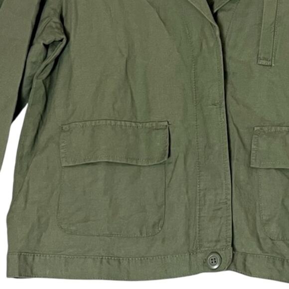 Linen Jacket Womens Large Olive Army Green Lagenlook Utility Blazer Fall Loft - Picture 3 of 9